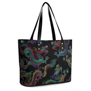 Womens Handbag Dragons Leather Tote Bag Top Handle Satchel Bags For Lady