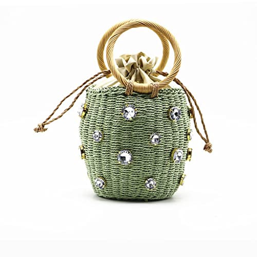 LIUZH Round Rattan Handmade Pearl Bag Bohemian Bucket Knitting Shoulder Crossbody Bead Beach Bag Holiday Tote (Color : D, Size : 1)