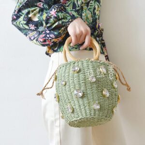 LIUZH Round Rattan Handmade Pearl Bag Bohemian Bucket Knitting Shoulder Crossbody Bead Beach Bag Holiday Tote (Color : D, Size : 1)