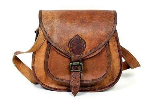 DEENIT'S Vintage Style Brown Full Grain Genuine Leather Sling Bag Satchel And Fable Handmade Purse Womens Crossbody Small Shoulder Bag (7x9x3)