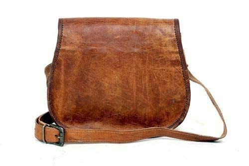 DEENIT'S Vintage Style Brown Full Grain Genuine Leather Sling Bag Satchel And Fable Handmade Purse Womens Crossbody Small Shoulder Bag (7x9x3)