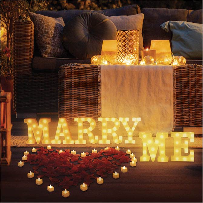 Proposal Decorations Kit, Marry Me Light Up Letters, 2000 Rose Petals, 24 Heart Shaped Romantic Candles, Red Carpet Aisle Runner 16 Feet, 10 Red Heart Balloons, 1 Engagement Rose Ring Box