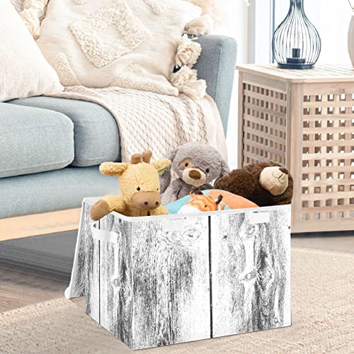 CaTaKu Wooden Abstract Storage Bins with Lids and Handles, Fabric Large Storage Container Cube Basket with Lid Decorative Storage Boxes for Organizing Clothes