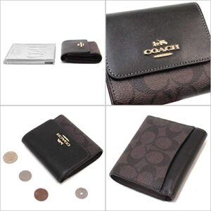 COACH Small Trifold Wallet in Signature Canvas in Brown/Black