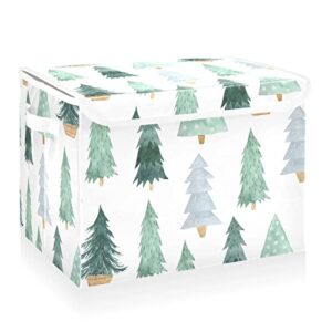 cataku forest pine christmas storage bins with lids and handles, fabric large storage container cube basket with lid decorative storage boxes for organizing clothes