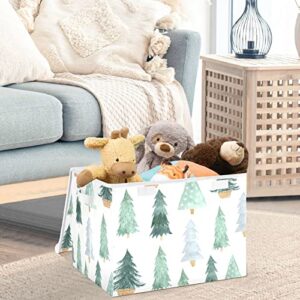 CaTaKu Forest Pine Christmas Storage Bins with Lids and Handles, Fabric Large Storage Container Cube Basket with Lid Decorative Storage Boxes for Organizing Clothes