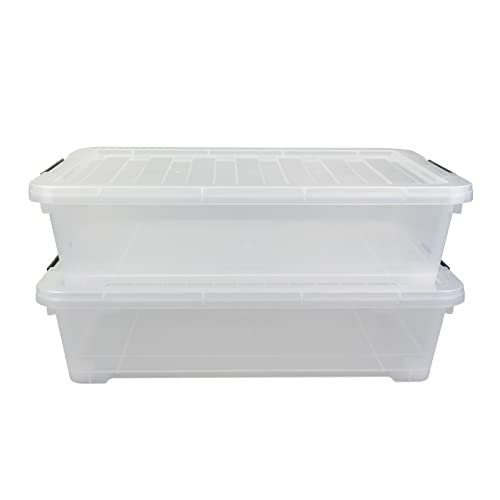 Tyminin Pack of 4 Stackable Plastic Containers with Durable Latching Lids, Under Bed Storage Containers, 40 Quart