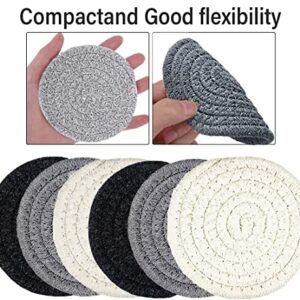 Coasters for Drinks,6Pcs Handmade Braided Woven Drink Coasters for Coffee Table,Super Absorbent Heat-Resistant Coasters for Table Protection,Great Housewarming Gift (4.3 Inch, 8mm Thick)