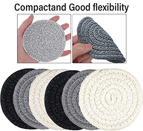 Coasters for Drinks,6Pcs Handmade Braided Woven Drink Coasters for Coffee Table,Super Absorbent Heat-Resistant Coasters for Table Protection,Great Housewarming Gift (4.3 Inch, 8mm Thick)