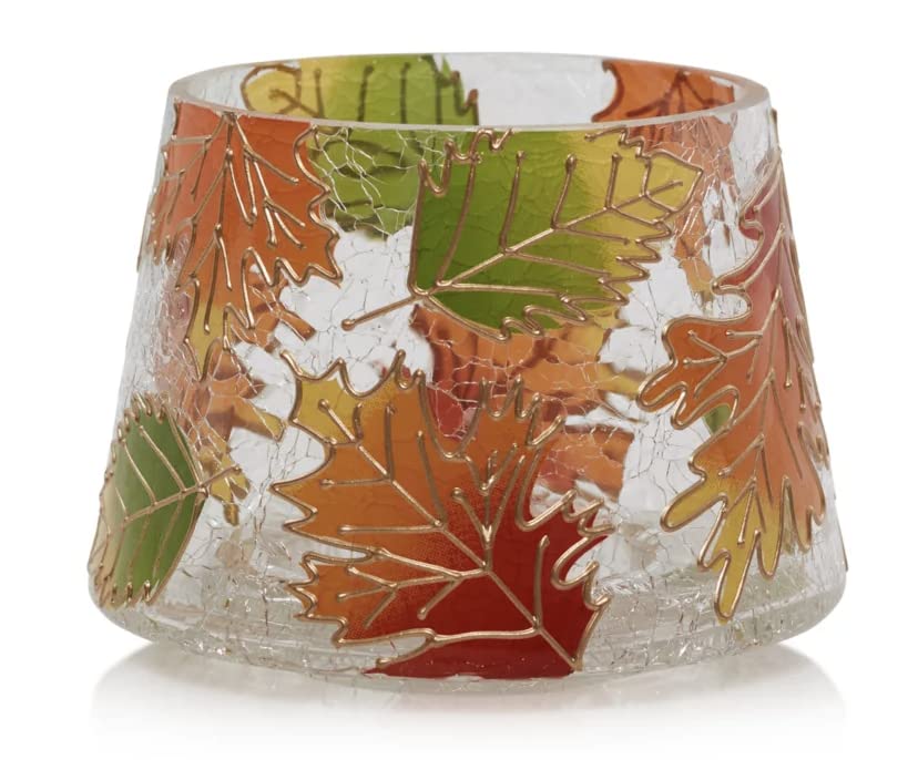 Yankee Candle Fall Leaves Crackle Glass Large Jar Candle Shade/Topper with Candle Tray