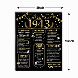 Kihraw 80th Birthday Party Decoration, Black Gold Back in 1943 Table Sign with Base Plate, 80 Year Old Birthday Party Supplies, Vintage 1943 Display Holder Table Decorations for Men Women