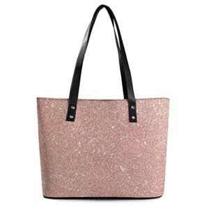 Womens Handbag Rose Gold Glitter Leather Tote Bag Top Handle Satchel Bags For Lady