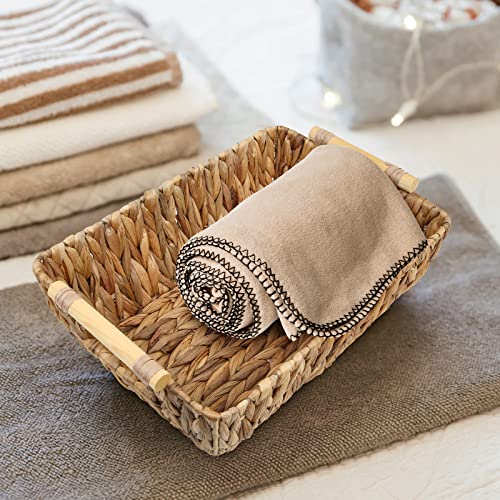 Whalehub Hand-Woven Large Storage Baskets with Wooden Handles, Water Hyacinth Wicker Basket for Organizing