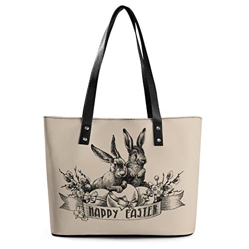 Womens Handbag Sketch Easter Bunny Leather Tote Bag Top Handle Satchel Bags For Lady