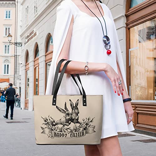 Womens Handbag Sketch Easter Bunny Leather Tote Bag Top Handle Satchel Bags For Lady