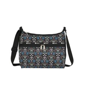 LeSportsac Cloistered Jewels Large Hobo Crossbody Bag, Style 3710/Color E469, Mosaic Art Tiles Designed in Colorful Crest & Flower Motifs, Vibrant Jewel Tones: Ruby, Azure, Emerald