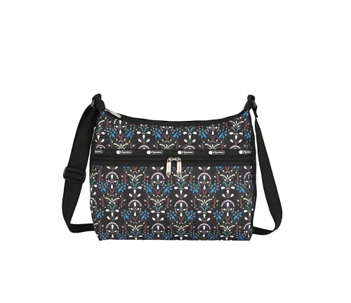 LeSportsac Cloistered Jewels Large Hobo Crossbody Bag, Style 3710/Color E469, Mosaic Art Tiles Designed in Colorful Crest & Flower Motifs, Vibrant Jewel Tones: Ruby, Azure, Emerald