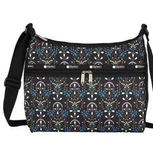 LeSportsac Cloistered Jewels Large Hobo Crossbody Bag, Style 3710/Color E469, Mosaic Art Tiles Designed in Colorful Crest & Flower Motifs, Vibrant Jewel Tones: Ruby, Azure, Emerald