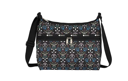 LeSportsac Cloistered Jewels Large Hobo Crossbody Bag, Style 3710/Color E469, Mosaic Art Tiles Designed in Colorful Crest & Flower Motifs, Vibrant Jewel Tones: Ruby, Azure, Emerald