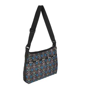 LeSportsac Cloistered Jewels Large Hobo Crossbody Bag, Style 3710/Color E469, Mosaic Art Tiles Designed in Colorful Crest & Flower Motifs, Vibrant Jewel Tones: Ruby, Azure, Emerald