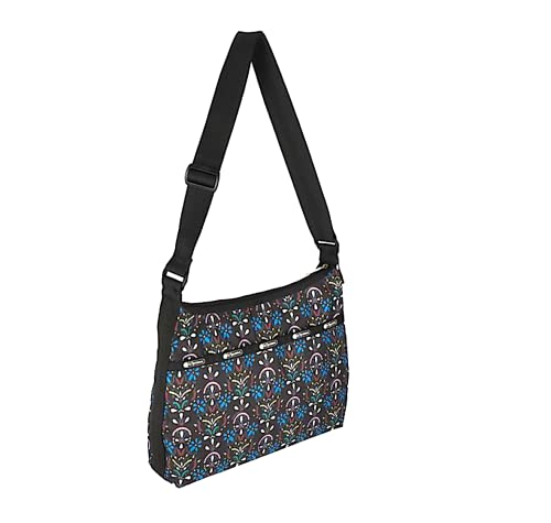 LeSportsac Cloistered Jewels Large Hobo Crossbody Bag, Style 3710/Color E469, Mosaic Art Tiles Designed in Colorful Crest & Flower Motifs, Vibrant Jewel Tones: Ruby, Azure, Emerald