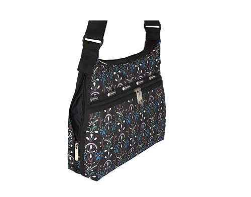 LeSportsac Cloistered Jewels Large Hobo Crossbody Bag, Style 3710/Color E469, Mosaic Art Tiles Designed in Colorful Crest & Flower Motifs, Vibrant Jewel Tones: Ruby, Azure, Emerald