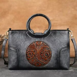 zlxdp ladies handbag vintage hand embossed shoulder bag large capacity women’s messenger bag (color : black, size