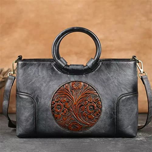 ZLXDP Ladies Handbag Vintage Hand Embossed Shoulder Bag Large Capacity Women's Messenger Bag (Color : Black, Size