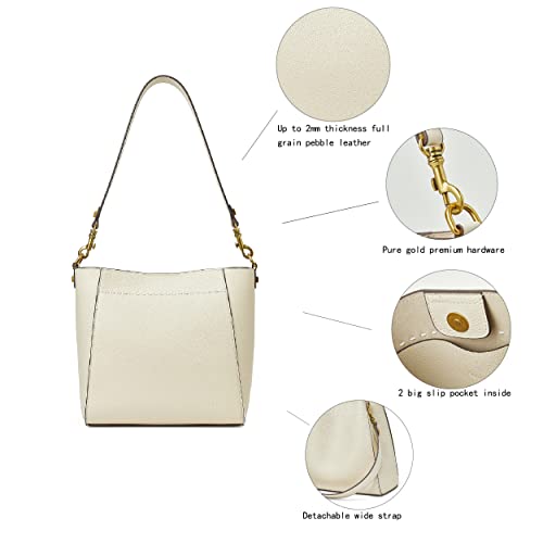 Leather Bucket Tote Bag For Women Medium Hobo Shoulder Purse And Handbags (4-Off White)