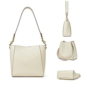Leather Bucket Tote Bag For Women Medium Hobo Shoulder Purse And Handbags (4-Off White)