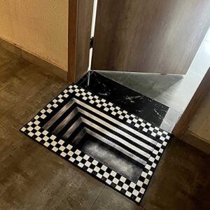 wttfc halloween 3d optical illusion area rugs, carpet doormat checkerboard trap flannel rugs, doormat stereo vision zebra non-slip 3d visual rugs for room decor,60×90cm
