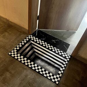 Wttfc Halloween 3D Optical Illusion Area Rugs, Carpet Doormat Checkerboard Trap Flannel Rugs, Doormat Stereo Vision Zebra Non-Slip 3D Visual Rugs for Room Decor,60×90cm