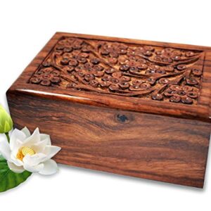 Handcrafted Rosewood Cremation Urns by LINDIA MEMORIAL - Beautiful Wooden Urn Tree of Life Design - Urns for Human or Pet Ashes (Large)