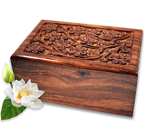 Handcrafted Rosewood Cremation Urns by LINDIA MEMORIAL - Beautiful Wooden Urn Tree of Life Design - Urns for Human or Pet Ashes (Large)