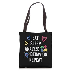 eat sleep analyze behavior for bcba and behavior analyst tote bag