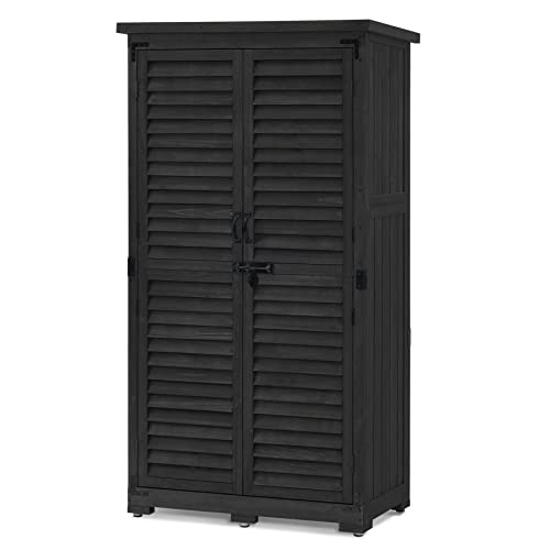 MCombo Outdoor Storage Cabinet, Garden Storage Shed, Outside Vertical Shed with Lockers, Outdoor 63 Inches Wood Tall Shed for Yard and Patio 0870 (Black)