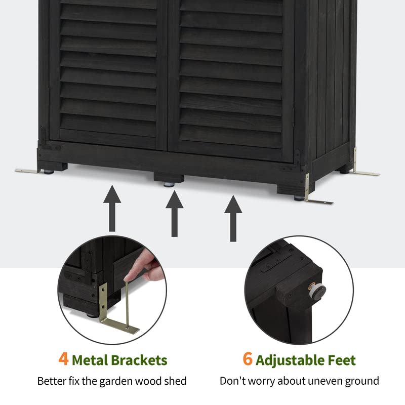 MCombo Outdoor Storage Cabinet, Garden Storage Shed, Outside Vertical Shed with Lockers, Outdoor 63 Inches Wood Tall Shed for Yard and Patio 0870 (Black)