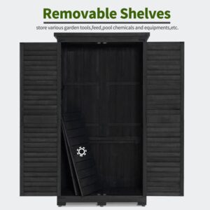 MCombo Outdoor Storage Cabinet, Garden Storage Shed, Outside Vertical Shed with Lockers, Outdoor 63 Inches Wood Tall Shed for Yard and Patio 0870 (Black)