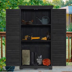 MCombo Outdoor Storage Cabinet, Garden Storage Shed, Outside Vertical Shed with Lockers, Outdoor 63 Inches Wood Tall Shed for Yard and Patio 0870 (Black)