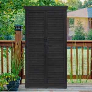 MCombo Outdoor Storage Cabinet, Garden Storage Shed, Outside Vertical Shed with Lockers, Outdoor 63 Inches Wood Tall Shed for Yard and Patio 0870 (Black)