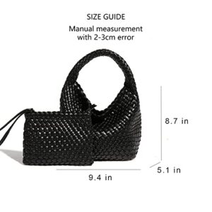 Womens Vegan Leather woven handbag Fashion Handmade Beach Bag Top-handle Handbag bottega bag dupes naghedi hobo bag for women (Black)