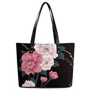 womens handbag japanese floral blossom pattern leather tote bag top handle satchel bags for lady