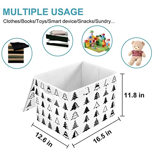 CaTaKu Christmas Tree Cute Storage Bins with Lids and Handles, Fabric Large Storage Container Cube Basket with Lid Decorative Storage Boxes for Organizing Clothes