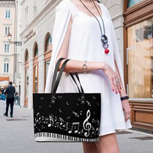 Womens Handbag Music Notes Musical Piano Keys Leather Tote Bag Top Handle Satchel Bags For Lady