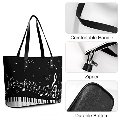 Womens Handbag Music Notes Musical Piano Keys Leather Tote Bag Top Handle Satchel Bags For Lady