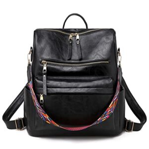 Leather Backpack Purse for Women Large Designer Travel Ladies Satchel Handbag Convertible College Daypack Shoulder Bags (2-black)