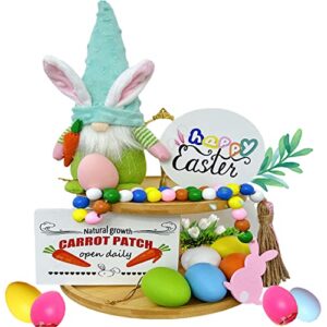 easter decorations-easter tiered tray decor-easter spring table 2 wooden signs gnomes bunny,egg,bead garland bundle-rustictiered tray items (easter decorations)