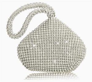 aisal women’s evening shoulder hobo handbags for girls club wedding fashion shiny diamonds inlay triangle clutch wallet (color : silver)