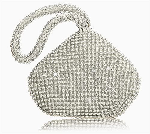 AISAL Women's Evening Shoulder Hobo Handbags for Girls Club Wedding Fashion Shiny Diamonds Inlay Triangle Clutch Wallet (Color : Silver)