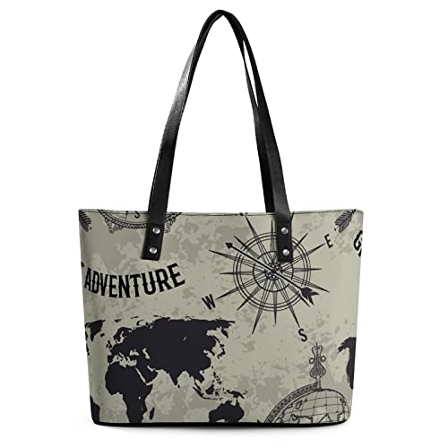 Womens Handbag Vintage World Map Leather Tote Bag Top Handle Satchel Bags For Lady